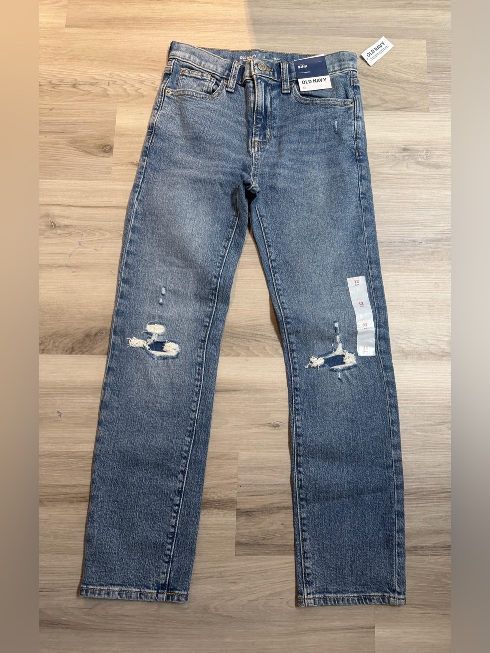 Old Navy Distressed Medium Blue Straight-Leg Jeans